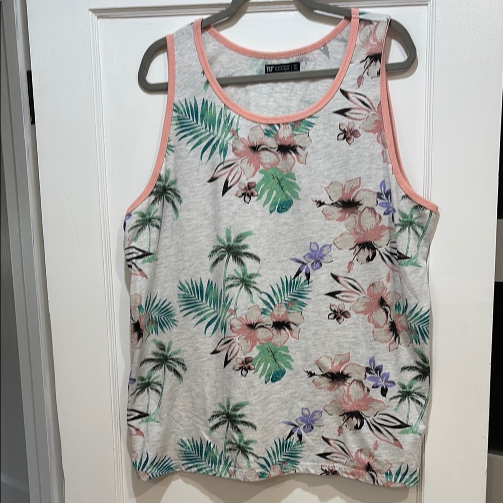 Cotton Blend Tank Top with Tropical Print